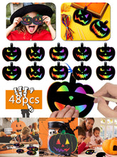 Load image into Gallery viewer, 48Pcs Halloween Scratch Paper Rainbow Magic Scratch Art with 48 Ribbon 12 Stylus