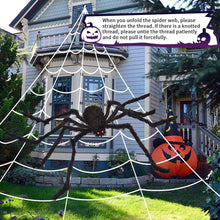 Load image into Gallery viewer, Halloween Giant Spider Web + 49'' Giant Spider + Mini Spiders Decor
