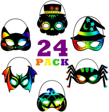 Load image into Gallery viewer, Halloween Party Favors - 24PCS Magic Rainbow Scratch Art Masks Kits Bulk - Ages 3-5 4-8
