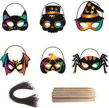 Load image into Gallery viewer, Halloween Party Favors - 24PCS Magic Rainbow Scratch Art Masks Kits Bulk - Ages 3-5 4-8
