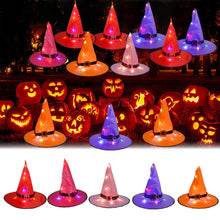 Load image into Gallery viewer, 8PCS Halloween Hanging Lighted Glowing LED Witch Hats for Indoor Outdoor Tree Yard Garden Porch
