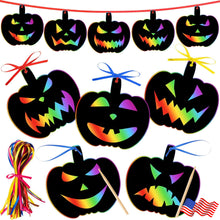 Load image into Gallery viewer, 48Pcs Halloween Scratch Paper Rainbow Magic Scratch Art with 48 Ribbon 12 Stylus
