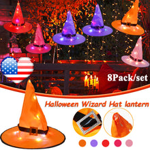 Load image into Gallery viewer, 8PCS Halloween Hanging Lighted Glowing LED Witch Hats for Indoor Outdoor Tree Yard Garden Porch
