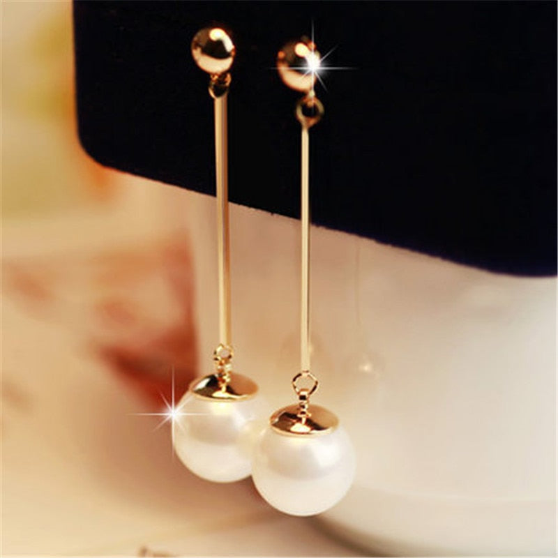 Long Tassel Pearl Drop Earrings