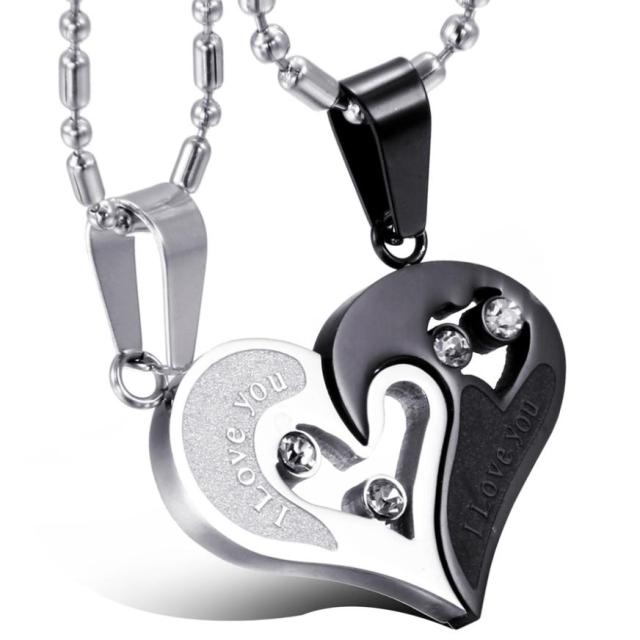 His and Hers Matching Heart Stainless Steel Couple Necklace