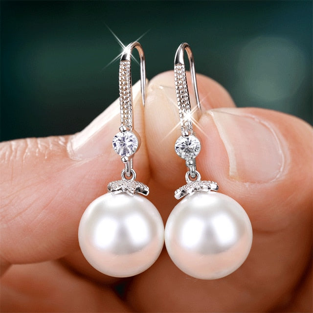 Huitan Elegant Round Pearl Dangle Earrings Dazzling